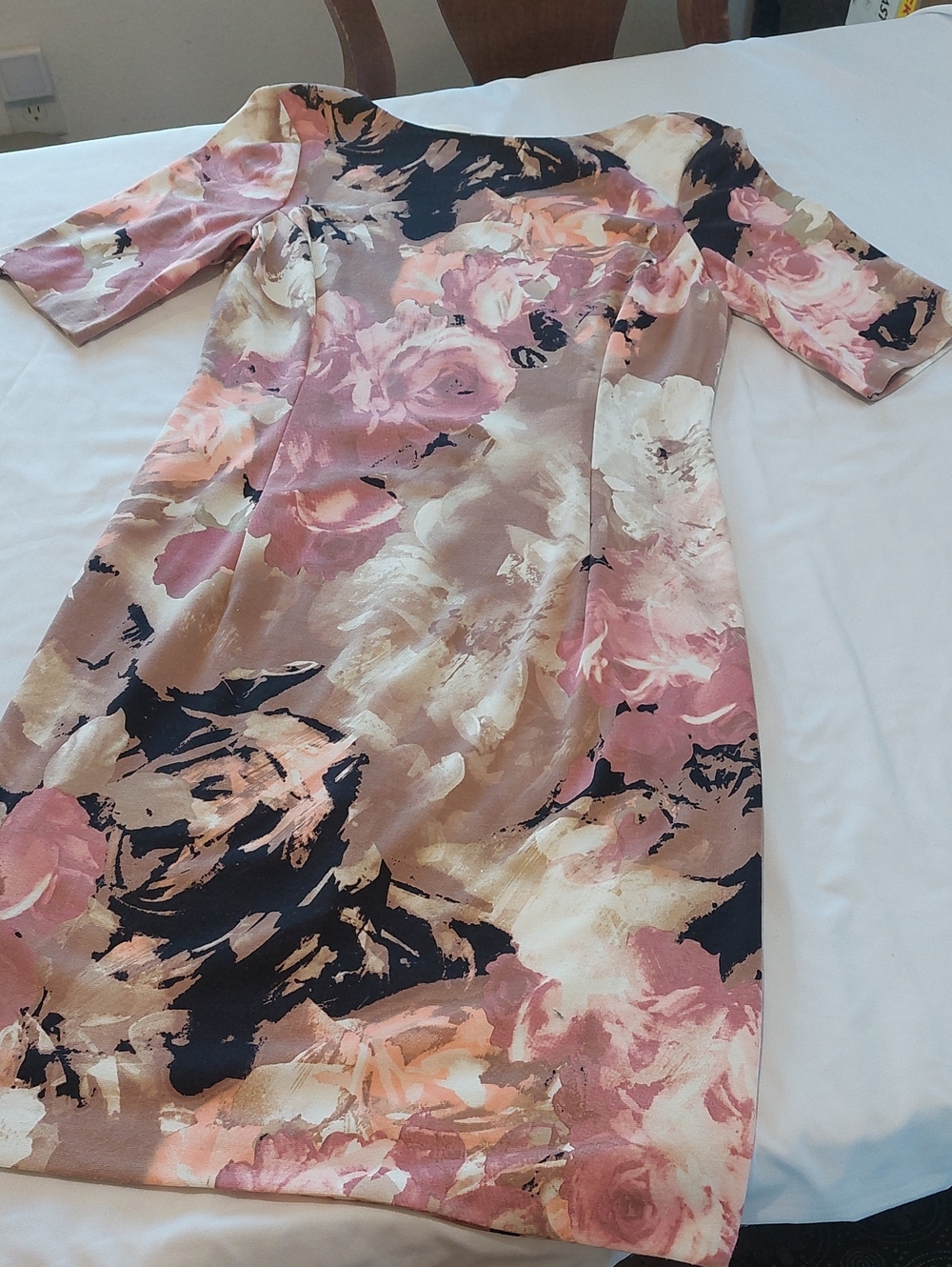 London Times Pink, Cream & Black Floral Midi Sheath Dress.Size 8.